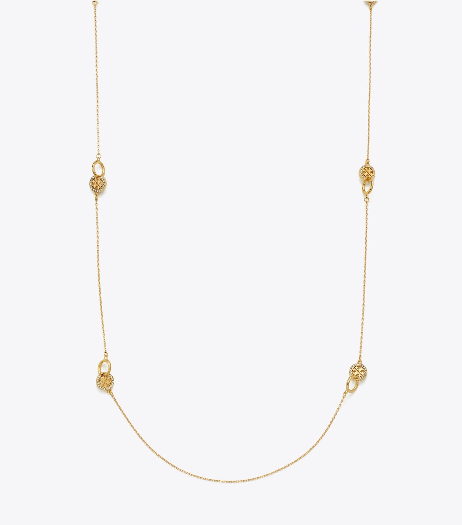 Tory Burch Long Icon Pavé Interlocking Necklace - Tory Gold / Crystal