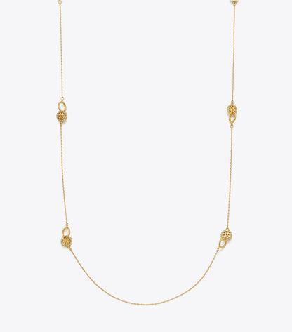 Tory Burch Long Icon Pavé Interlocking Necklace - Tory Gold / Crystal