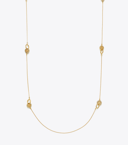 Tory Burch Long Icon Pavé Interlocking Necklace - Tory Gold / Crystal