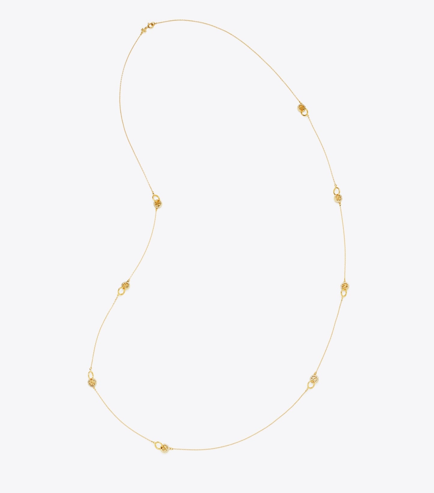 Tory Burch Long Icon Pavé Interlocking Necklace - Tory Gold / Crystal