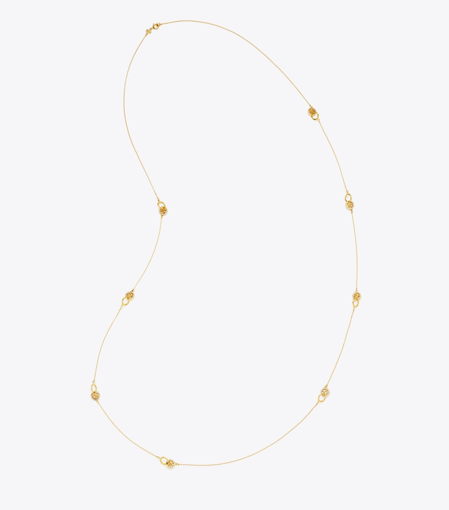 Tory Burch Long Icon Pavé Interlocking Necklace - Tory Gold / Crystal