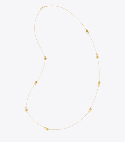 Tory Burch Long Icon Pavé Interlocking Necklace - Tory Gold / Crystal