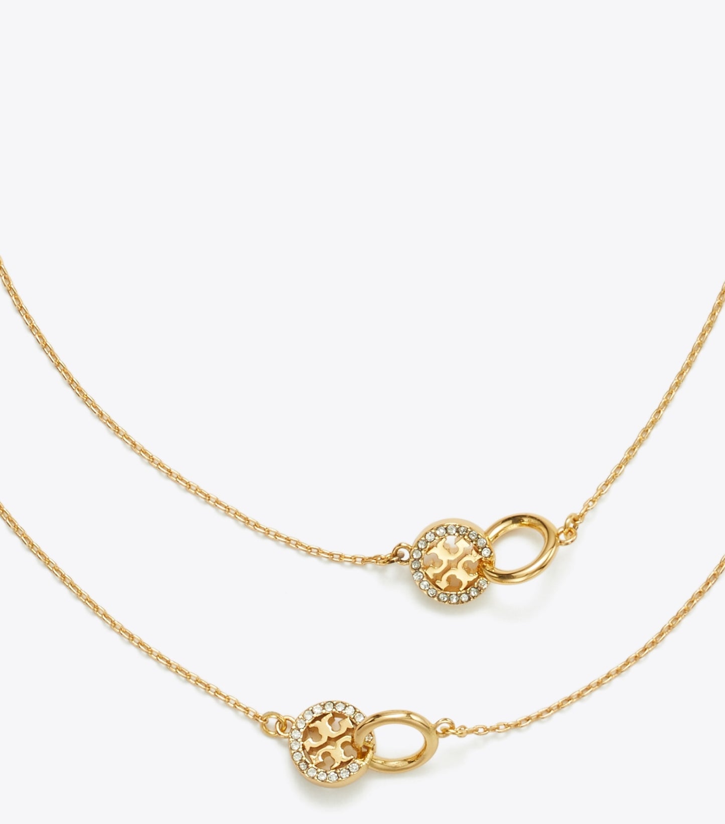 Tory Burch Long Icon Pavé Interlocking Necklace - Tory Gold / Crystal