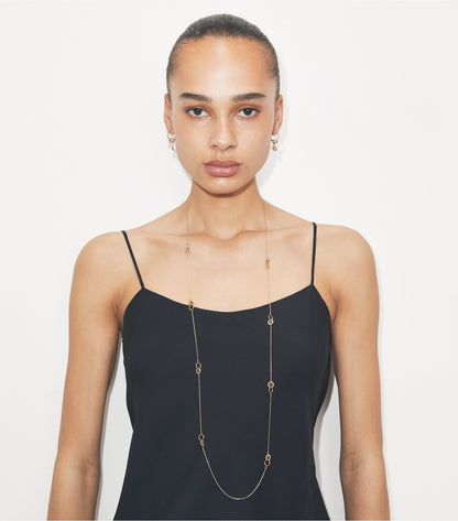 Tory Burch Long Icon Pavé Interlocking Necklace - Tory Gold / Crystal
