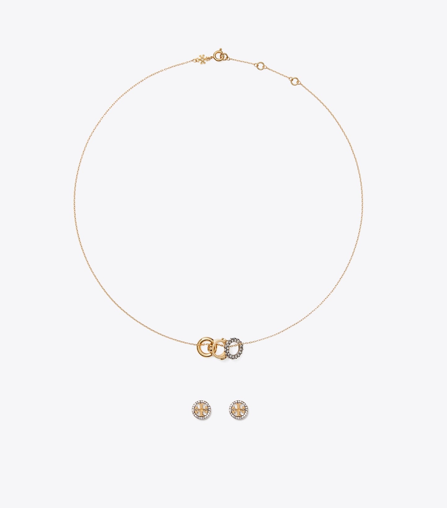 Tory Burch Icon Pavé Necklace and Earring Set - Tory Gold / Crystal