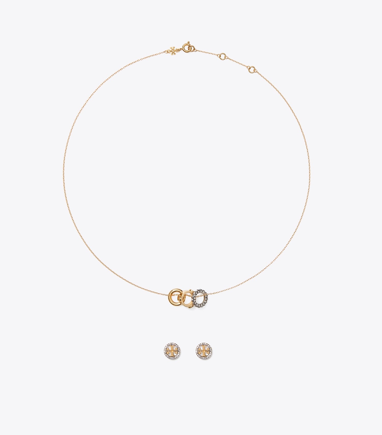 Tory Burch Icon Pavé Necklace and Earring Set - Tory Gold / Crystal