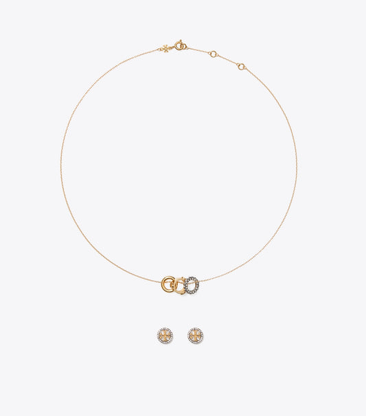Tory Burch Icon Pavé Necklace and Earring Set - Tory Gold / Crystal