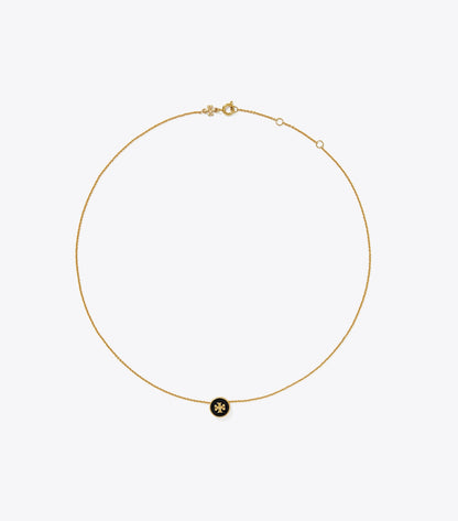 Tory Burch Icon Enamel Pendant Necklace - Tory Gold / Black