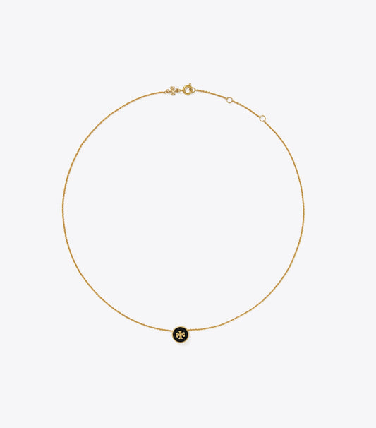 Tory Burch Icon Enamel Pendant Necklace - Tory Gold / Black