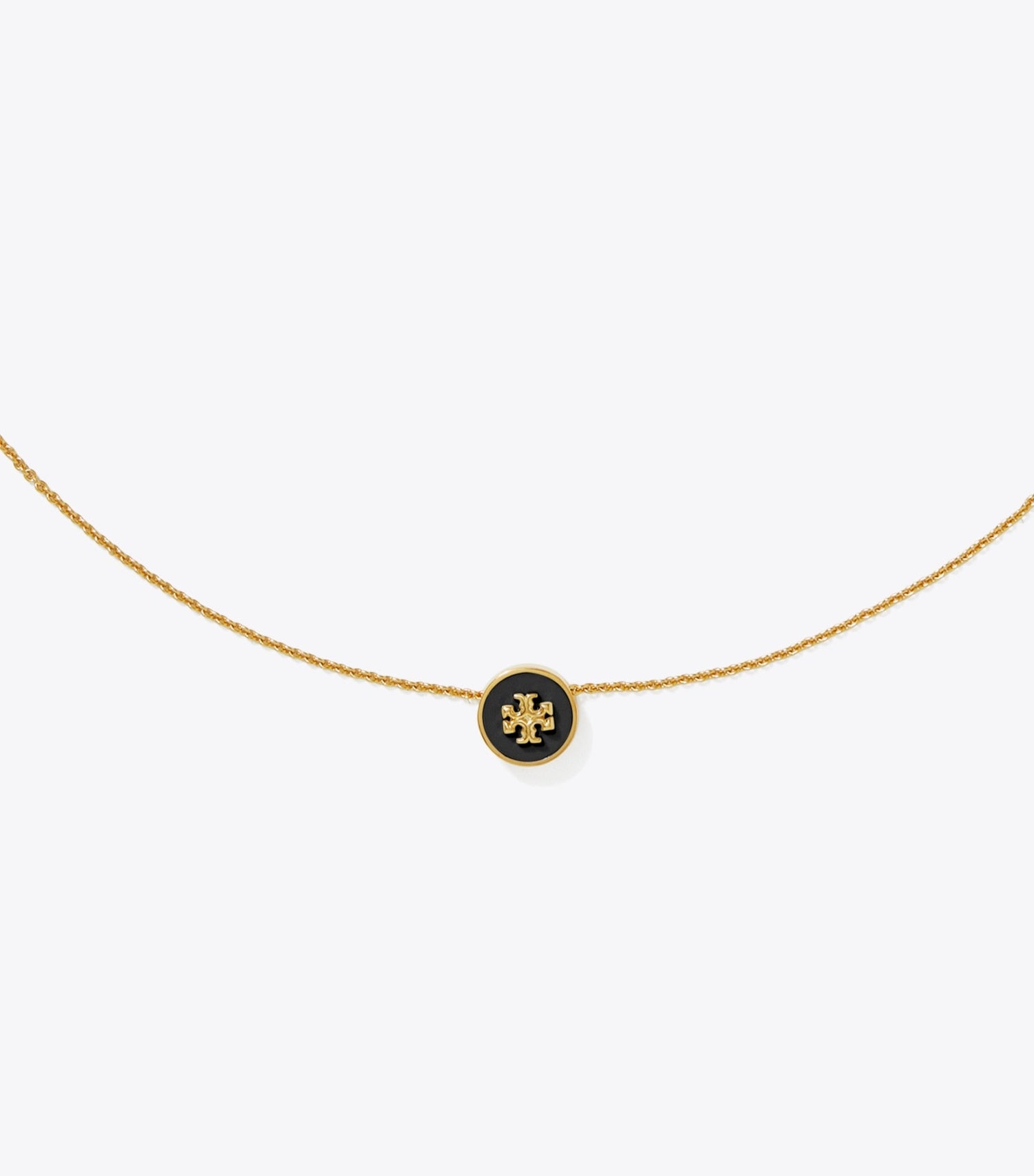 Tory Burch Icon Enamel Pendant Necklace - Tory Gold / Black