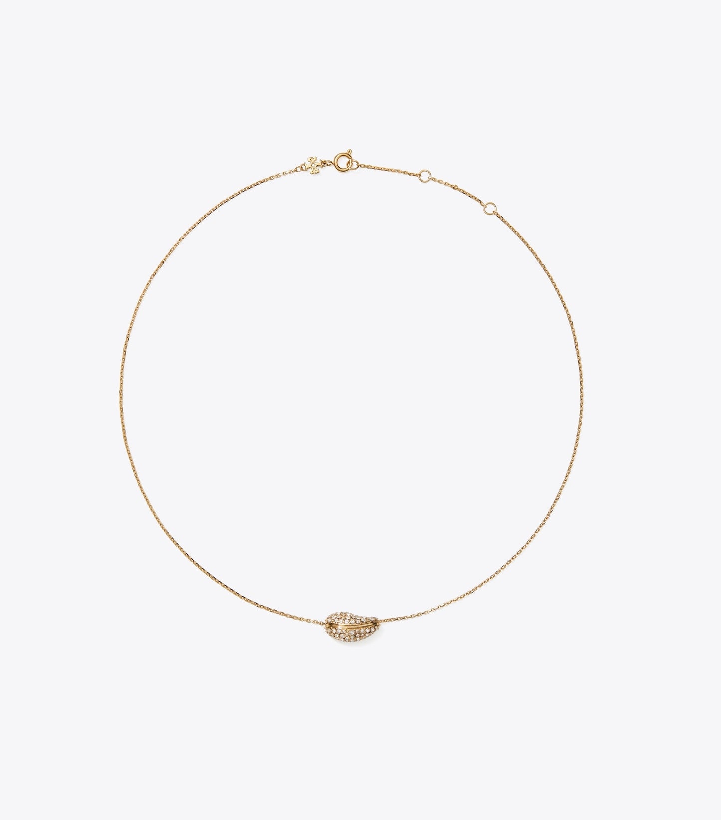 Tory Burch Pierced Pavé Pendant Necklace - Light Brass / Crystal