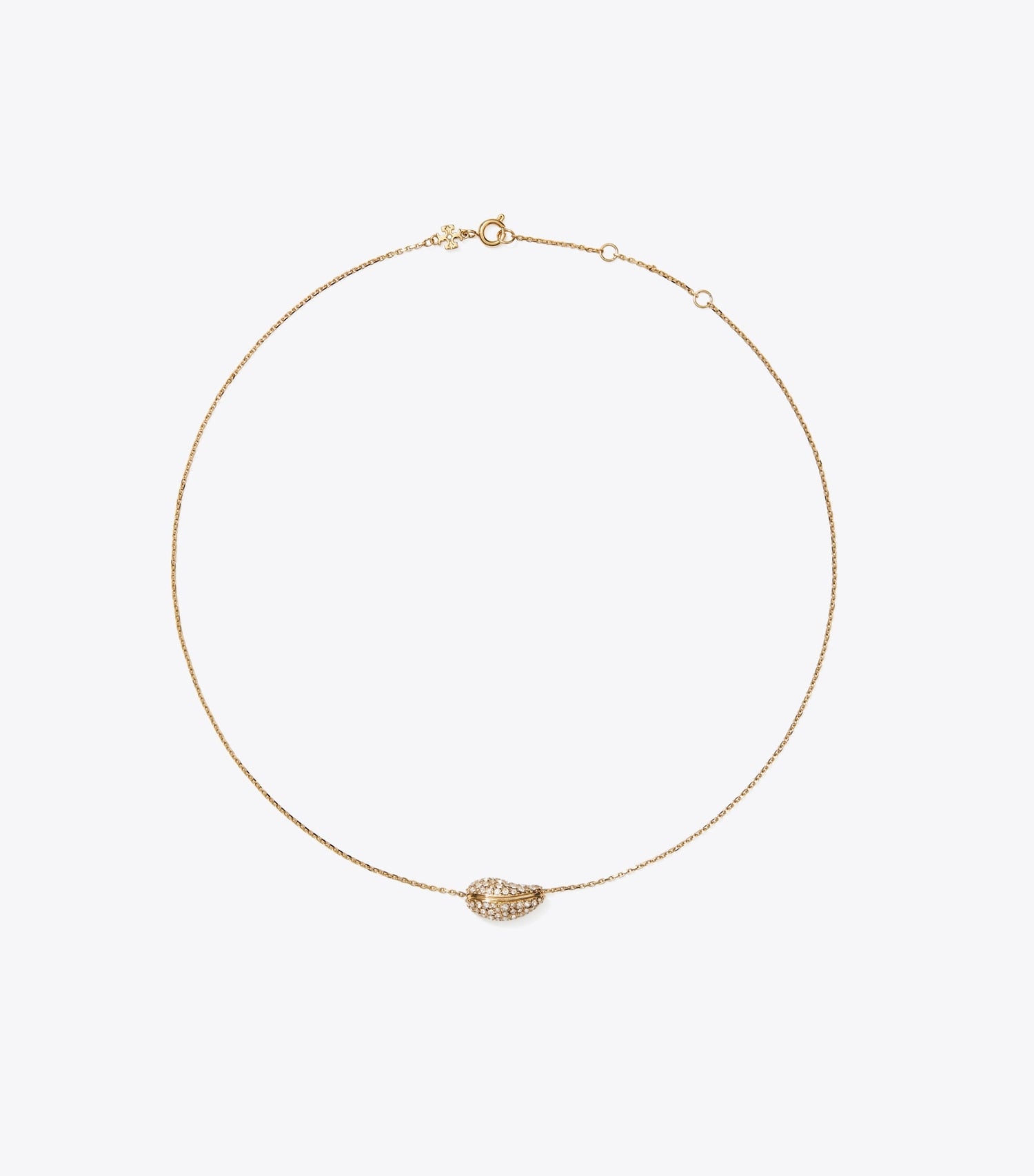 Tory Burch Pierced Pavé Pendant Necklace - Light Brass / Crystal