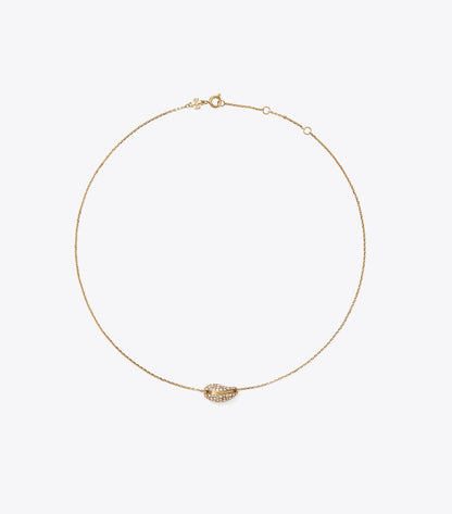 Tory Burch Pierced Pavé Pendant Necklace - Light Brass / Crystal