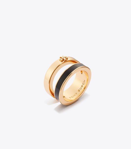 Tory Burch Icon Enamel Double Ring - Tory Gold / Black