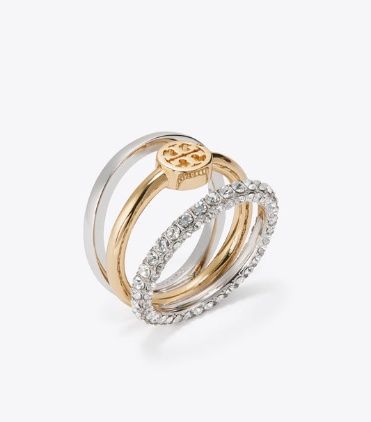 Tory Burch Icon Pavé Stacking Ring - Tory Gold / Tory Silver / Crystal