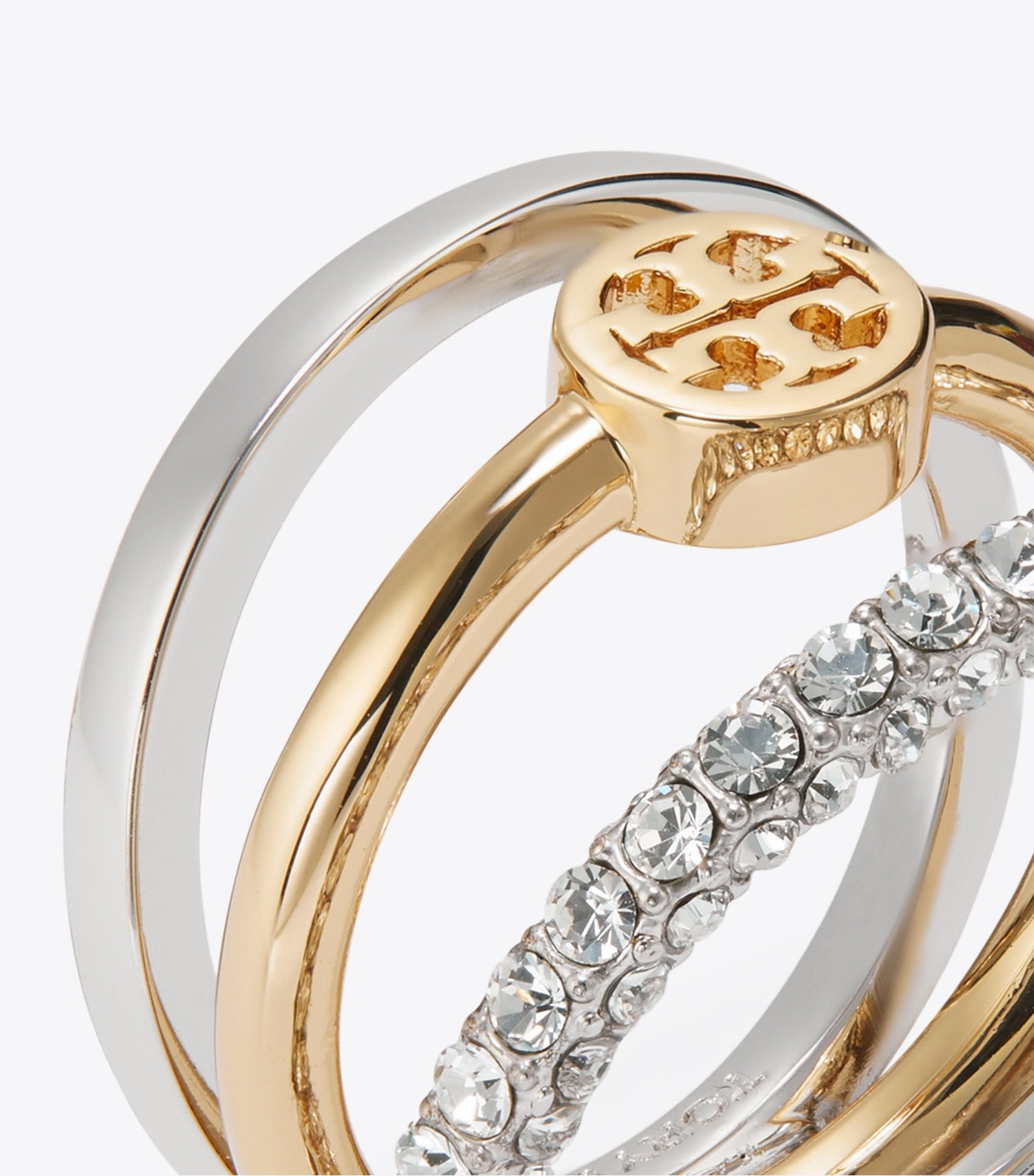 Tory Burch Icon Pavé Stacking Ring - Tory Gold / Tory Silver / Crystal