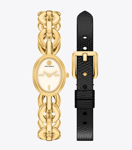 Tory Burch Small Oval Watch Gift Set - Ivory/Gold/Black