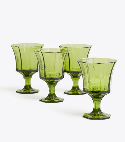 Tory Burch Pressed-Glass Water Glass, Set of 4 - Green