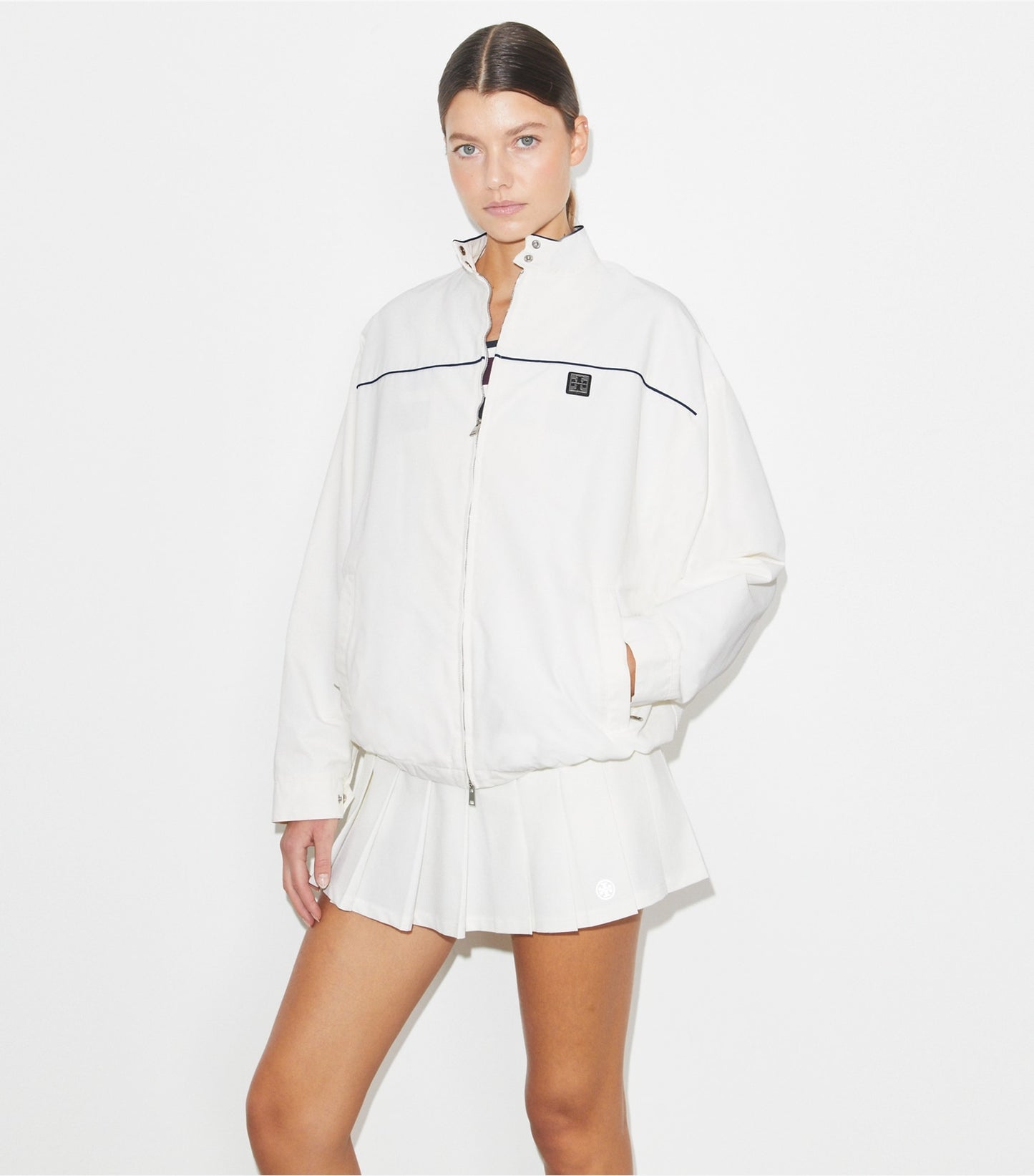 Tory Burch Oversized Nylon Tennis Jacket - Snow White