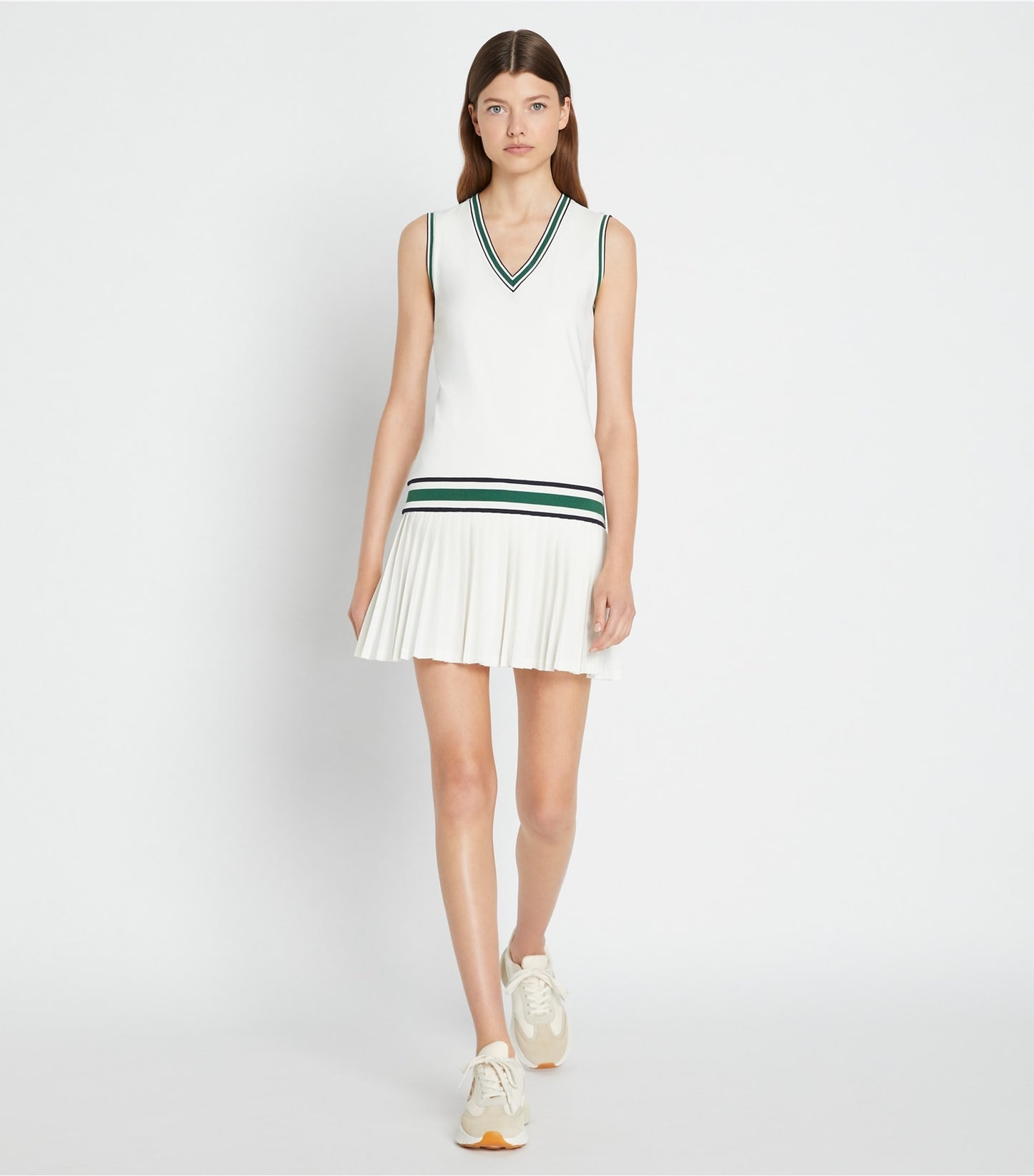 Tory Burch Performance Jersey V-Neck Tennis Dress - Snow White / Evergreen