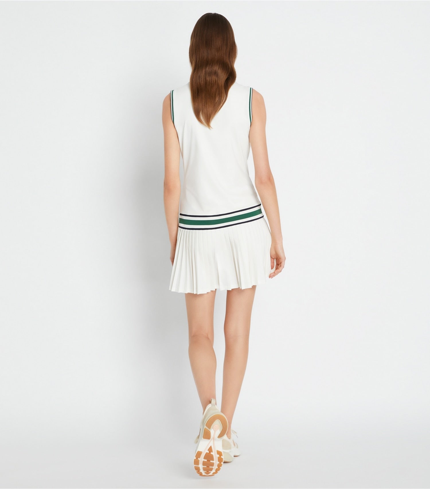 Tory Burch Performance Jersey V-Neck Tennis Dress - Snow White / Evergreen