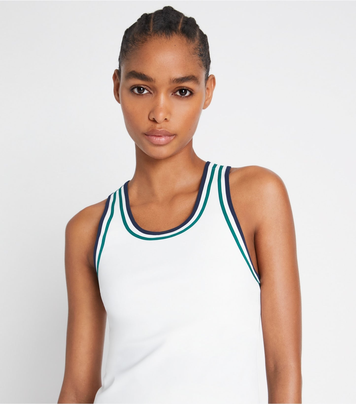 Tory Burch Performance Jersey Racerback Tennis Tank - Snow White / Evergreen