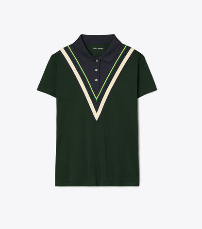 Tory Burch Tech Piqué Chevron Polo - Conifer