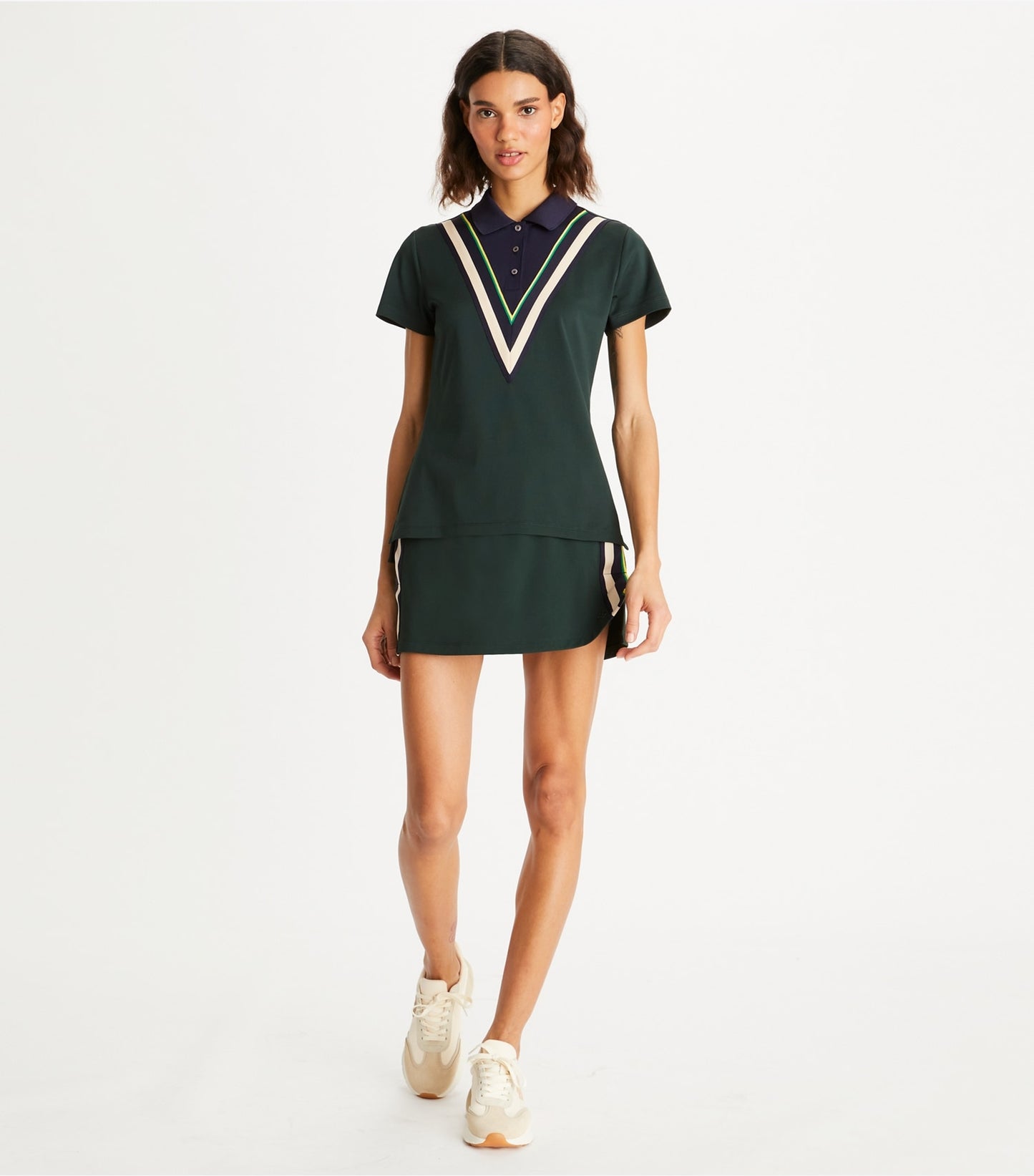 Tory Burch Tech Piqué Chevron Polo - Conifer