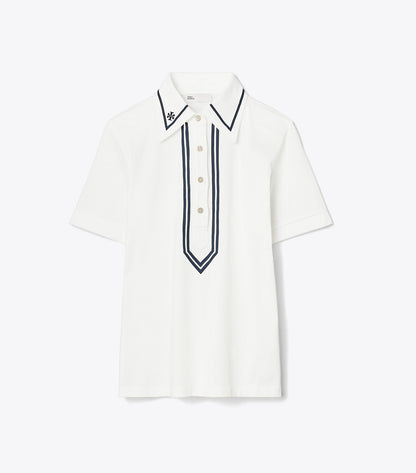 Tory Burch Mercerized Cotton Retro Polo - Snow White