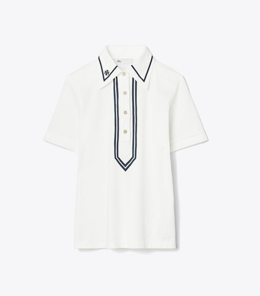 Tory Burch Mercerized Cotton Retro Polo - Snow White