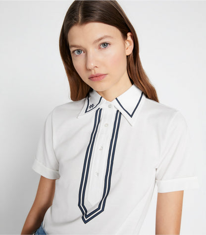 Tory Burch Mercerized Cotton Retro Polo - Snow White