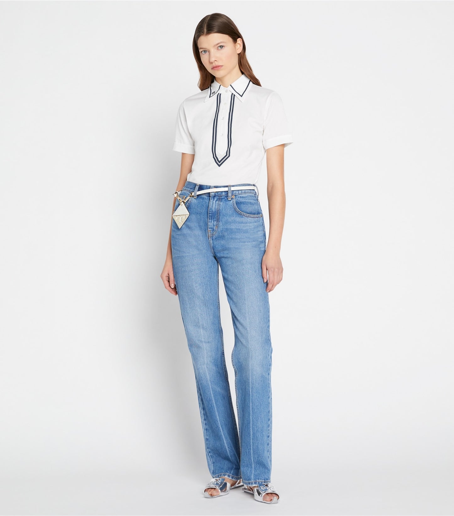Tory Burch Mercerized Cotton Retro Polo - Snow White