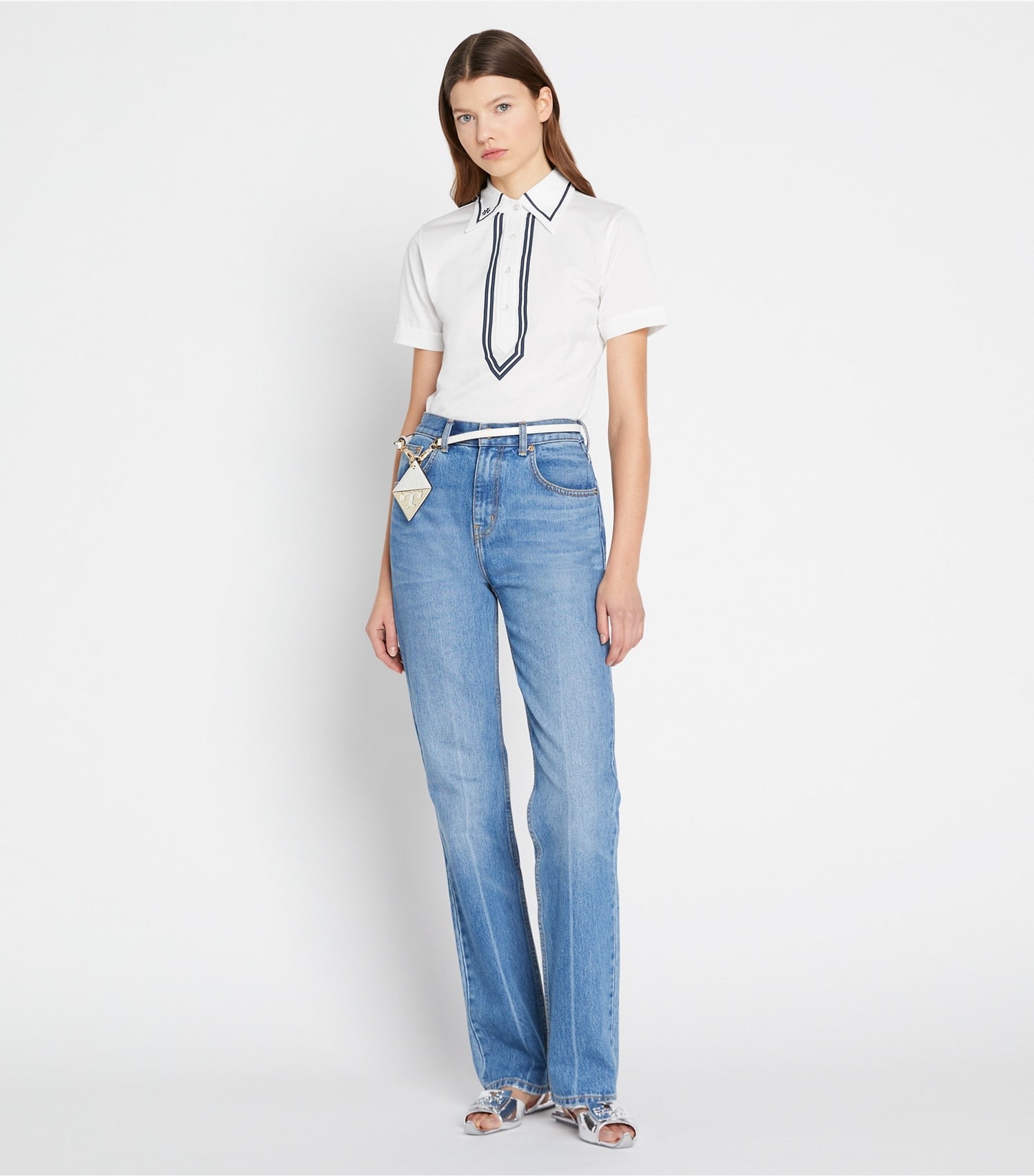 Tory Burch Mercerized Cotton Retro Polo - Snow White