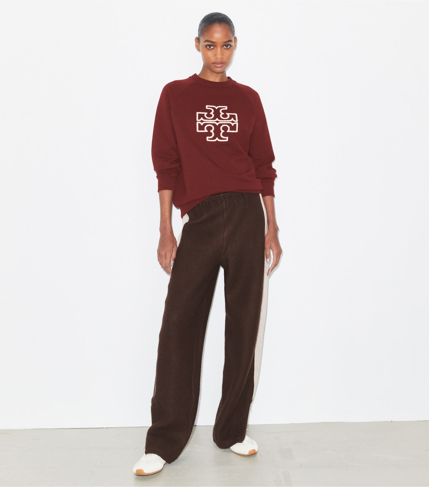 Tory Burch Heavy French Terry Logo Crewneck - Dark Sangria