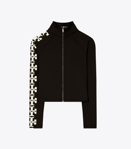 Tory Burch Nylon Logo Zip Top - Black T Logo Row