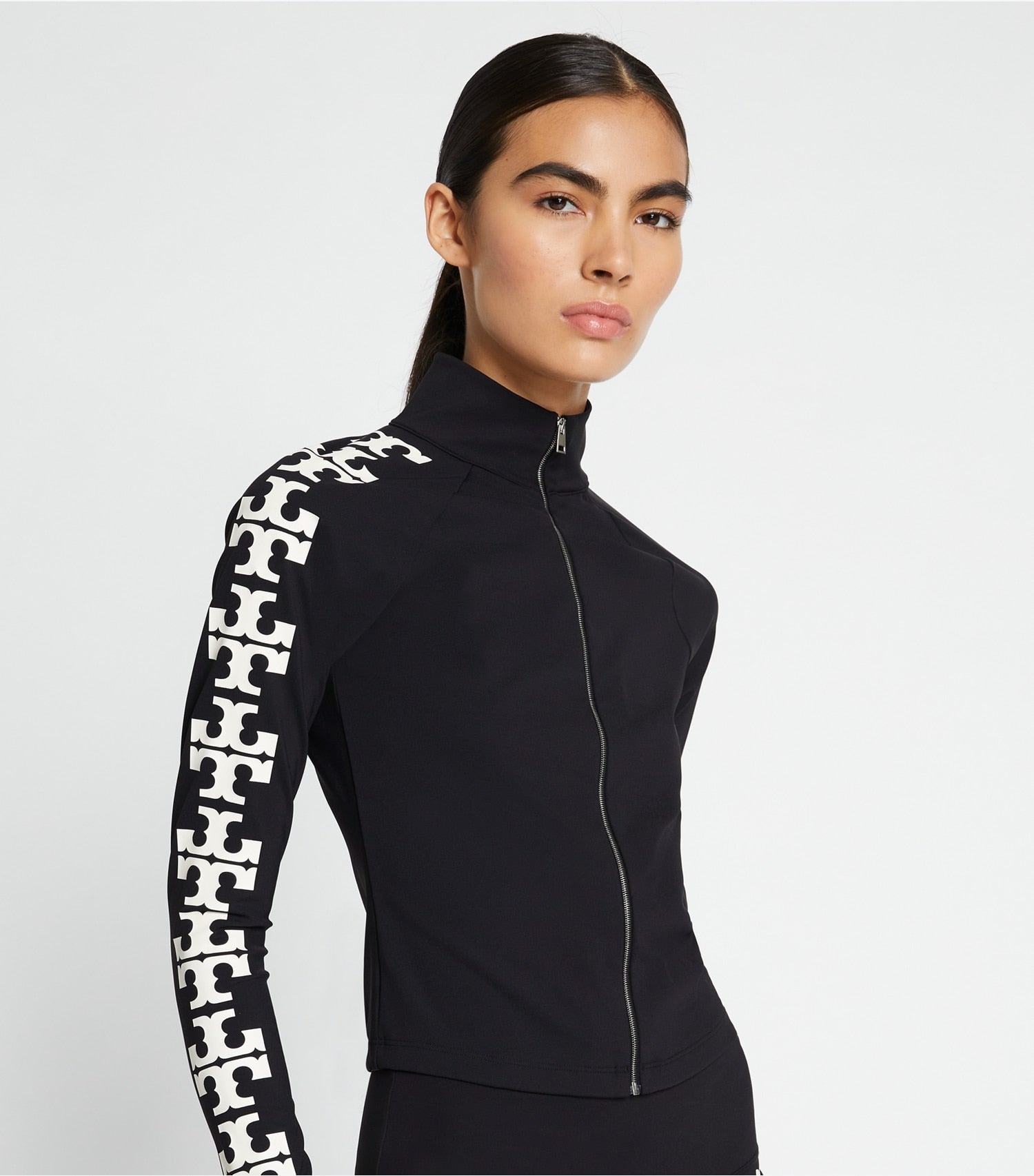 Tory Burch Nylon Logo Zip Top - Black T Logo Row