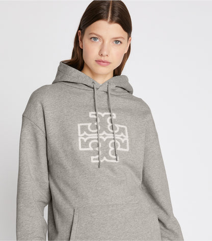 Tory Burch Heavy French Terry Logo Hoodie - Medium Grey Heather